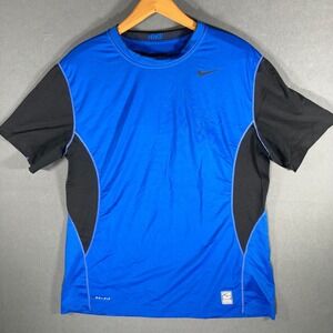 Nike Pro Combat Dri-FIT Fitted Shirt Mens XL Blue Black Training Top